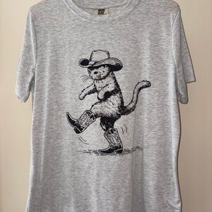 Comfort Colors Light Gray Tee with Black Cowboy Cat Graphic